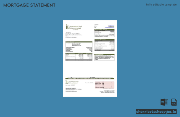 Liberia International Bank Liberia IBLL Hypothekenabrechnung Word- und PDF-Beispielvorschau
